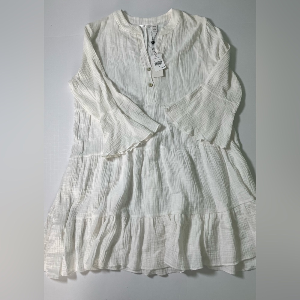 Coastal Grandmother White Triple Gauze Tiered Mini Dress
